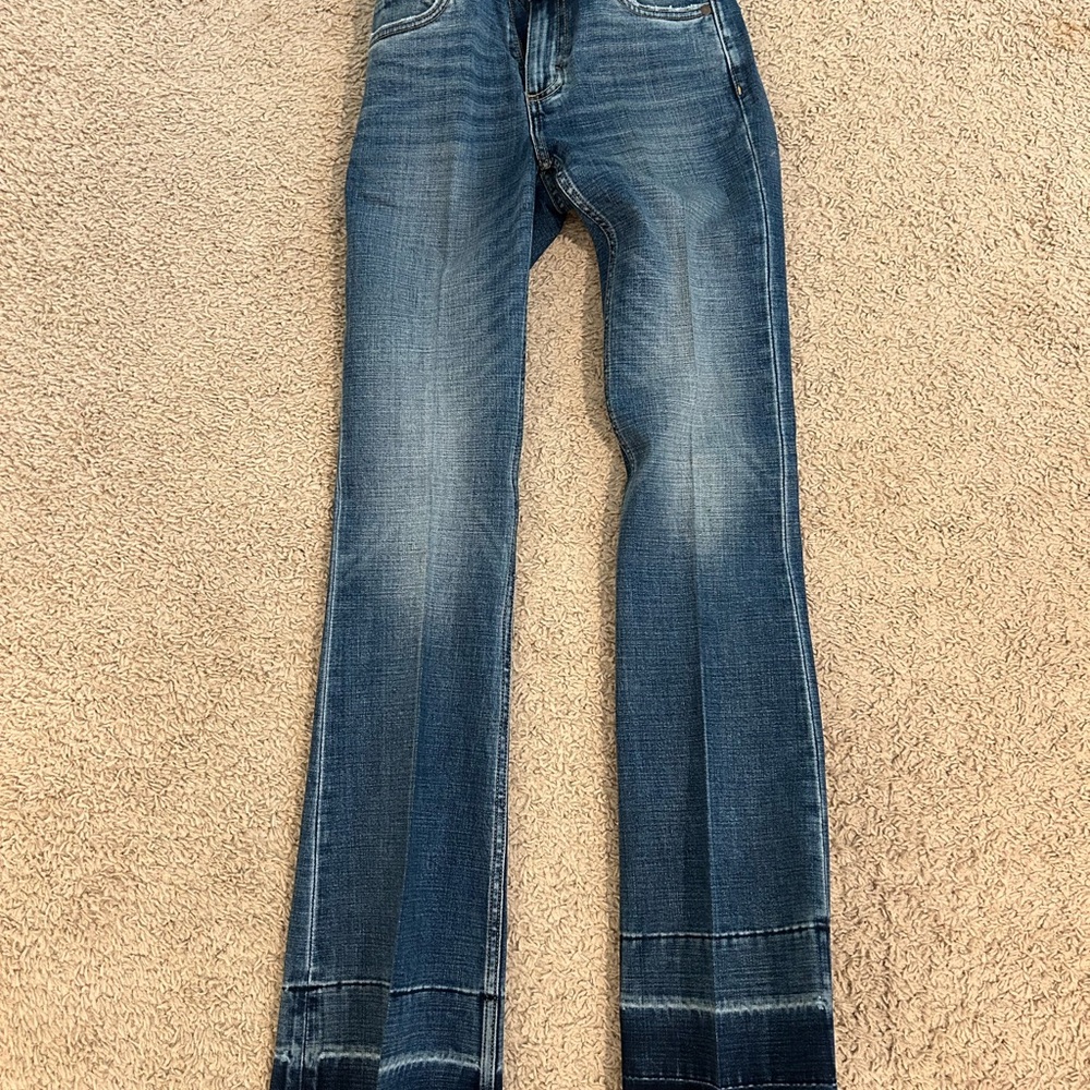 Wrangler Blue Flare Wide Leg Jeans with Two-Tone Hem